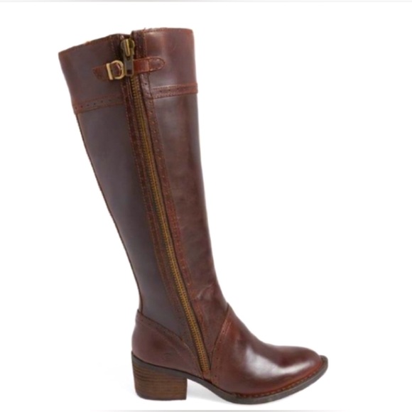 Born Poly Wide Calf Tall Zip Leather Brown Boots Size 10M - Picture 1 of 8